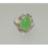 Large Jadeite 925 Silver Dress Ring. Size Q 1/2.