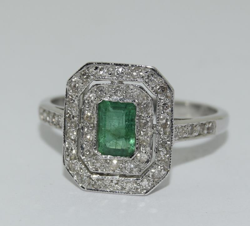 18ct Gold Emerald and Diamond Art Deco style ring.