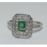 18ct Gold Emerald and Diamond Art Deco style ring.