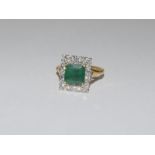 Ladies Emerald and Diamond square cut ring - approx 4ct Emerald. Size N.