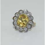 9ct Gold On Silver yellow stone ring.