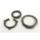 3 x Slave Style Bangles, possibly silver.