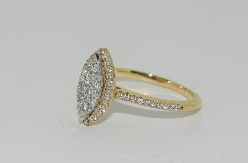 An 18ct yellow gold fine diamond marquise ring of 60 points, Size L - Image 3 of 5