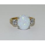 9ct Gold On Silver Opaline Trilogy ring.