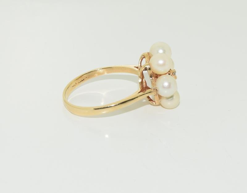14ct gold pearl and diamond ring. Size N. - Image 2 of 3