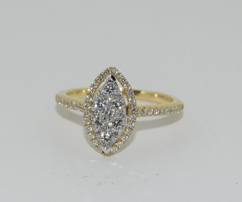 An 18ct yellow gold fine diamond marquise ring of 60 points, Size L - Image 5 of 5