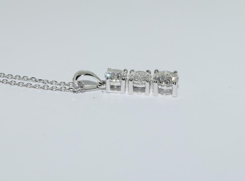 An 18ct white gold three stone diamond pendant necklace of 90 points approx. - Image 3 of 4