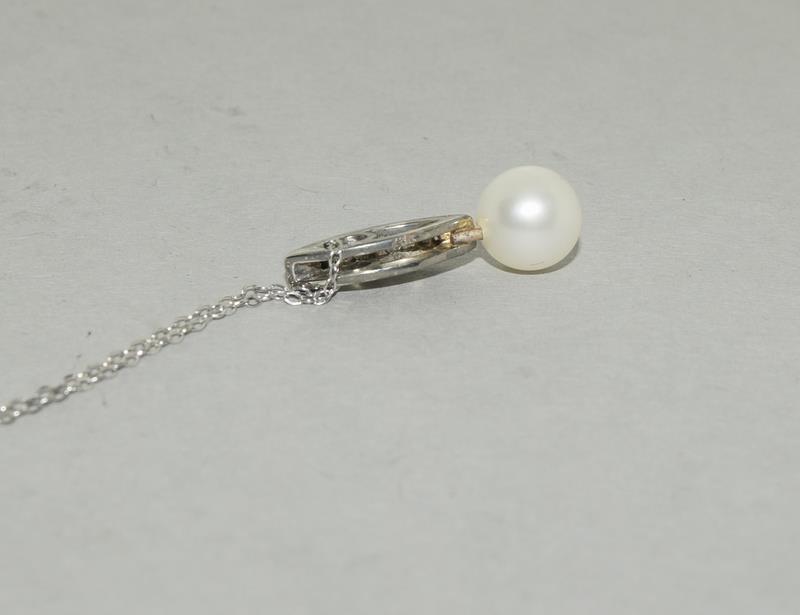 A diamond and pearl drop pendant necklace. - Image 3 of 3