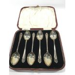 A box set of six Silver teaspoons. Maker James Dixon.
