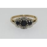 9ct Gold Diamond & Sapphire Hallmarked Ring. Size N