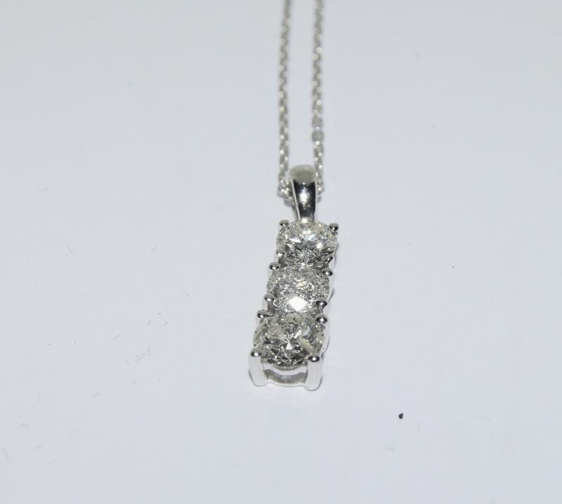 An 18ct white gold three stone diamond pendant necklace of 90 points approx. - Image 2 of 4