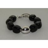 Black Onyx Accent Diamond 925 Silver Bracelet.