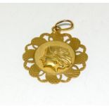 18ct Gold Italian pendant - 1960s Goddess of Good Fortune.