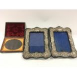 2 filigree Silver Embossed picture frames and a Victorian travelling picture frame.