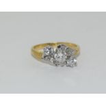 9ct Gold On Silver 3 stone CZ Twist ring.