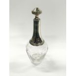French Silver Mounted Decanter with Floral Enamel Decoration.