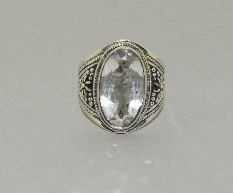 Large Antique Inspired Rock Crystal Quartz 925 Silver Ring. Size R.