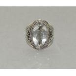 Large Antique Inspired Rock Crystal Quartz 925 Silver Ring. Size R.