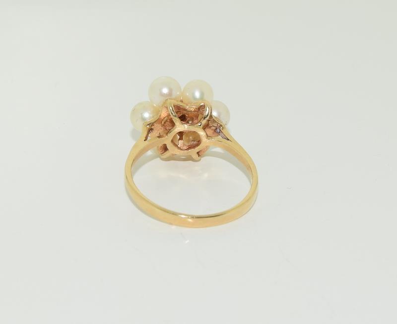 14ct gold pearl and diamond ring. Size N. - Image 3 of 3