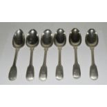 Six Silver hallmarked dessert spoons. 315 grams.