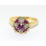 18ct Gold Ladies Diamond & Ruby Ring. Size O