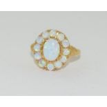 9ct Gold On Silver Opaline Cluster ring.