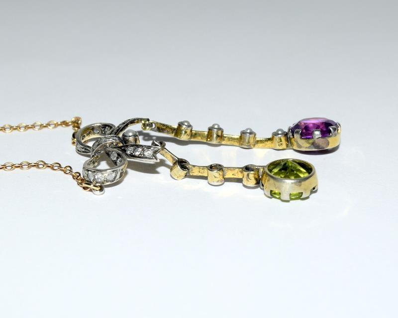 9ct Gold and Silver Antique Suffragette Diamond and Amethyst pendant. - Image 2 of 4