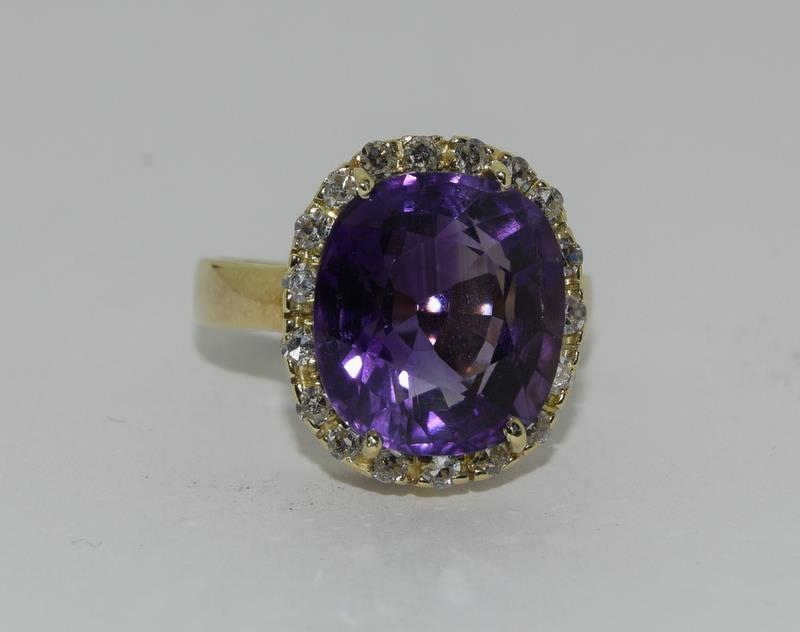 18ct gold Amethyst and Diamond ring.