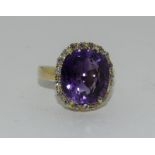 18ct gold Amethyst and Diamond ring.