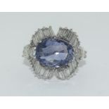 A Substantial 14ct white gold tanzanite and diamond ring of 4cts approx. Size O