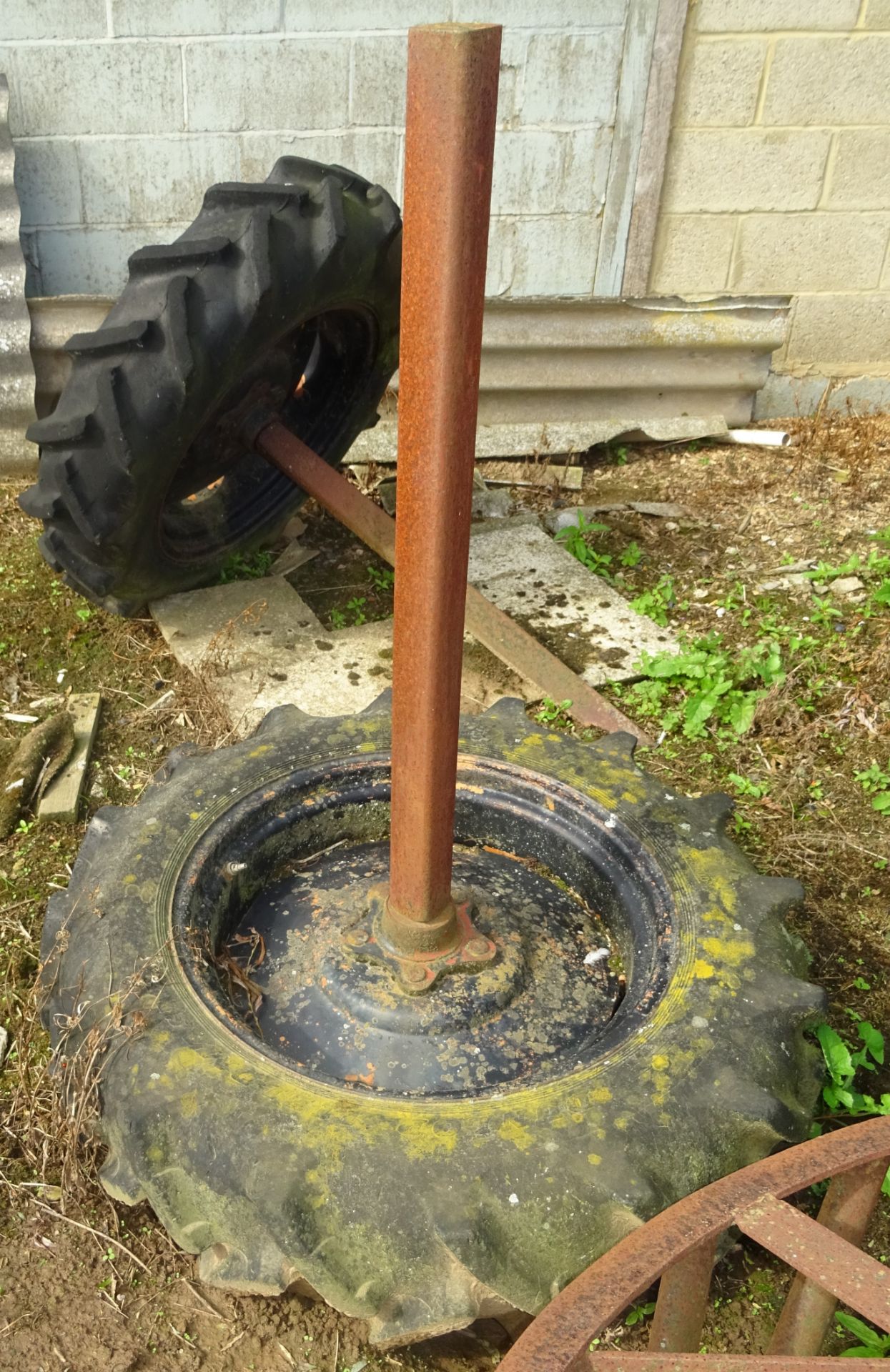 PAIR OF WHEELS AND TYRES ON AXLES