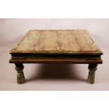 An Indian painted hardwood low coffee table, 17" x 17", 7½" high