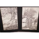 Studies of trees, pair of pencil drawings, 10" x 15"