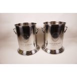 A pair of chromium plated Louis Rocherer two handled champagne coolers, 8½" high, 7" diameter