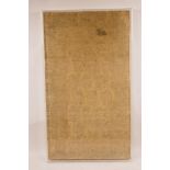 An C18th Anatolian gilt thread embroidered silk fragment, 12½" x 22", framed