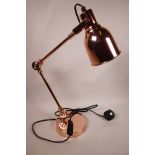 A copper plated replica Anglepoise desk lamp, 19" high