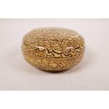 A Chinese marbled pottery trinket box and cover, 4½" diameter