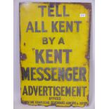 A vintage enamel advertising sign for the Kent Messenger, 20" x 30"