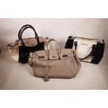 Three designer style handbags