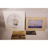 A quantity of unframed oils and gouache paintings, maritime scenes, largest 12" x 12"