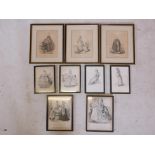 A quantity of engravings and prints of French and Swedish fashion, 9" x 6½"