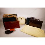 A box of circa fifteen vintage handbags and purses from the 1950s, 60s and 70s with protective