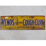 An early C20th enamel advertising sign for Veno's Lightning Cough Cure, 26" x 8½"
