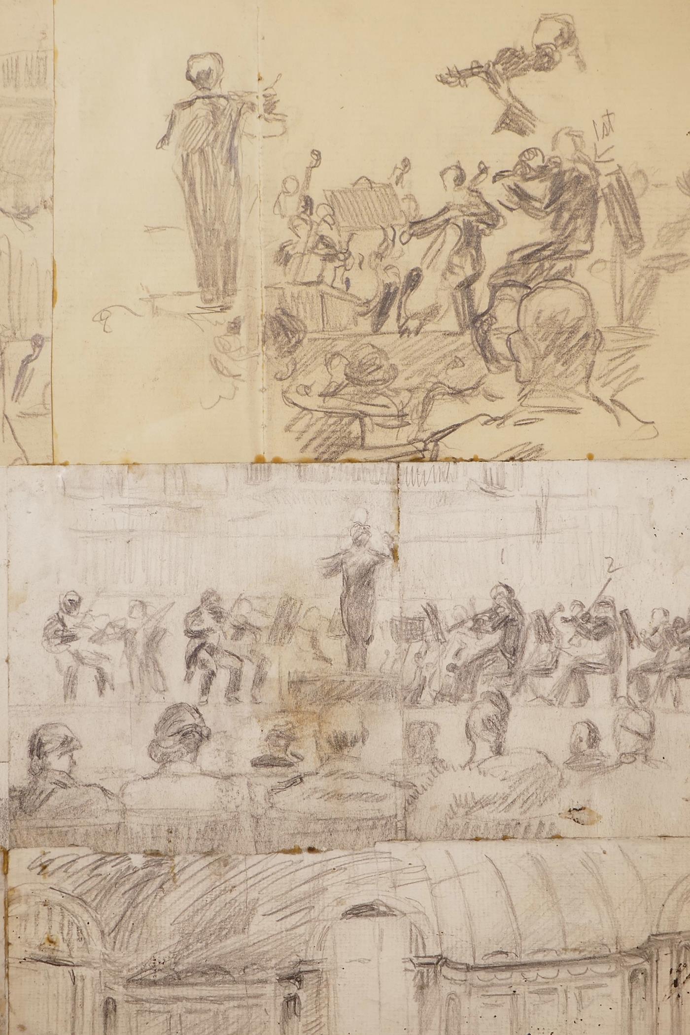 Attributed to Ralph Fletcher Seymour (American, 1876-1966), Pencil Studies of an Orchestra, labelled - Image 2 of 4