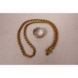A 9ct gold twisted rope link chain, 16" long, together with a 9ct white gold band ring, size 'R',