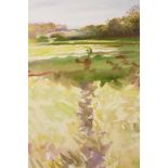 Howard Morgan RA (British, b.1949), Fields in Sunlight', signed lower right, watercolour, 18" x 12"