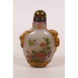 An enamelled Peking glass snuff bottle decorated with peaches, birds, bats and flowers, 4