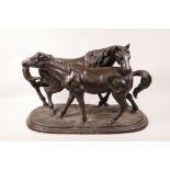 A large bronze of two horses, after Mene, 19" long