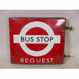 A London Transport 'request' double sided bus stop sign, marked Burnham. London 10412, 16" x 18" x