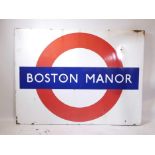 A London Underground enamel sign, Boston Manor, 60" x 46"